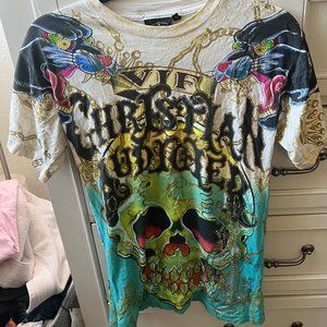 RARE Ed Hardy t shirt size small gems bedazzled skulls panthers